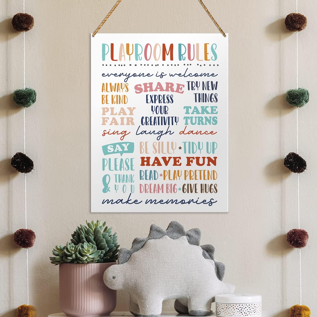 Decoración de letrero de madera para guardería, reglas de sala de juegos, habitación de niños, sala de juegos, decoración motivacional de arte de