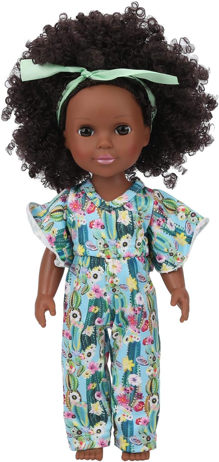 SUNGOOYUE Muñeca de bebé de piel negra de 14 pulgadas, muñeca de bebé africana portátil de alta simulación con banda para el pelo para juego de rol