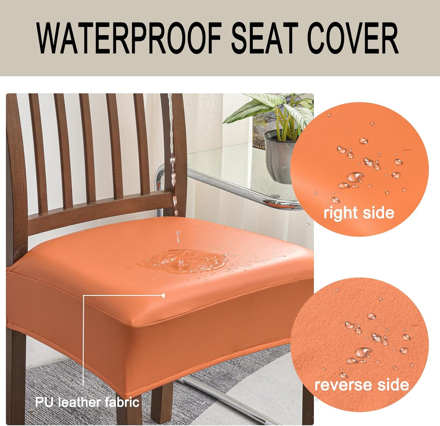 HAOYONG Funda de asiento impermeable para sillas de comedor, 4 piezas, de piel sintética, lavable, protector de asiento suave y elástico para sillas