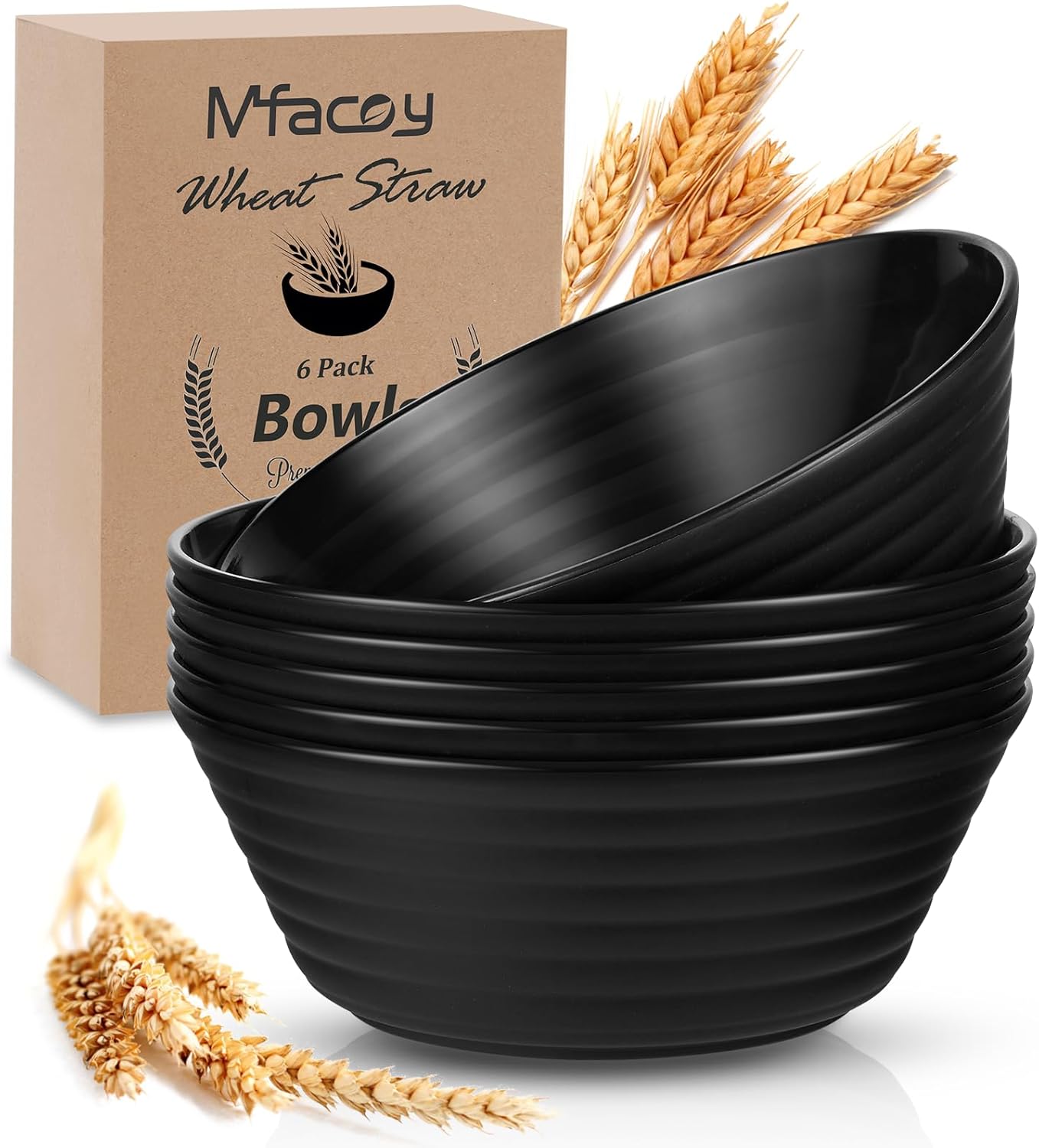 Mfacoy Juego de 6 cuencos irrompibles de paja de trigo prémium de 28 onzas, cuencos de postre ligeros, cuencos de sopa reutilizables, aptos para