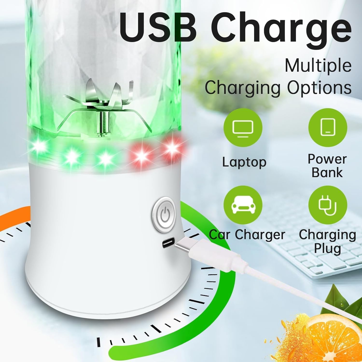 Licuadora portátil para batidos y batidos  Mini licuadora personal 20oz USB recargable viaje licuadora con 6 cuchillas – blanco