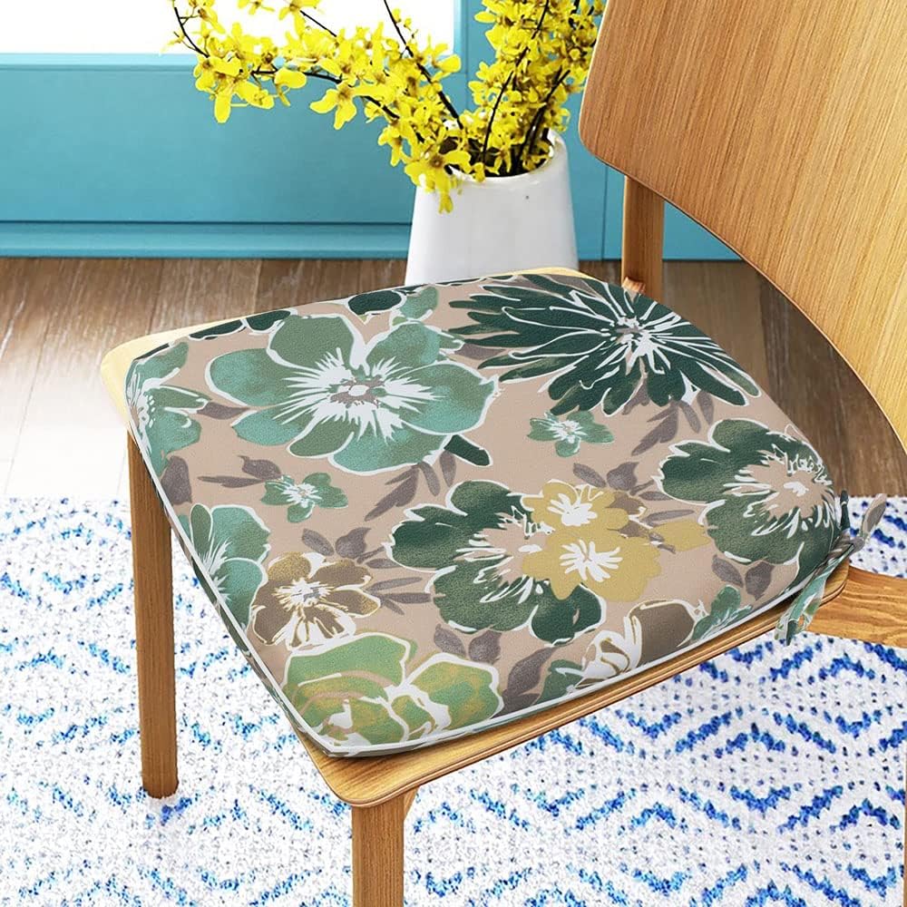Magpie Fabrics Cojines de silla en forma de U de 17 x 16 x 2 pulgadas con lazos, 4 unidades, para interiores y exteriores, impermeables, para todo
