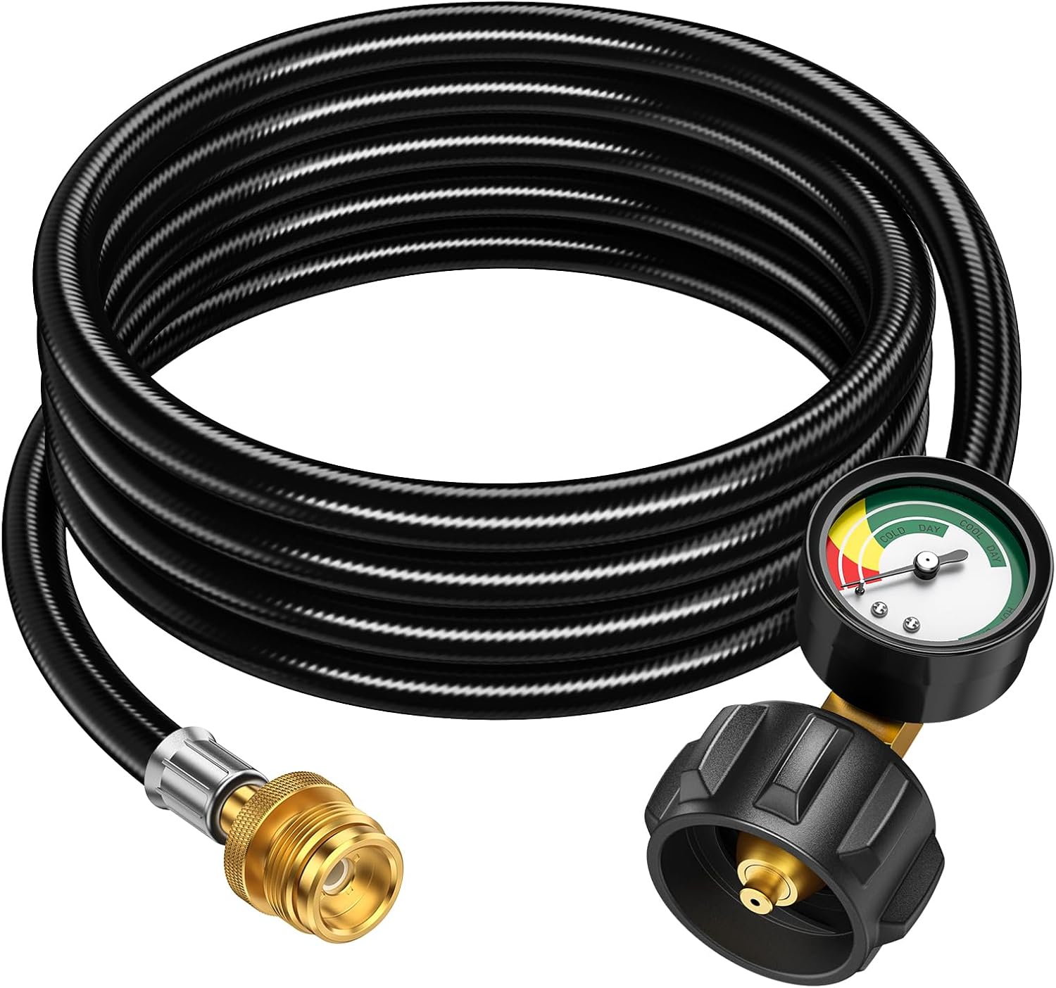 Adaptador de manguera de propano de 8 pies de 1 libra a 20 libras con calibre, manguera adaptador de tanque de propano de 20 libras a 1 libra,