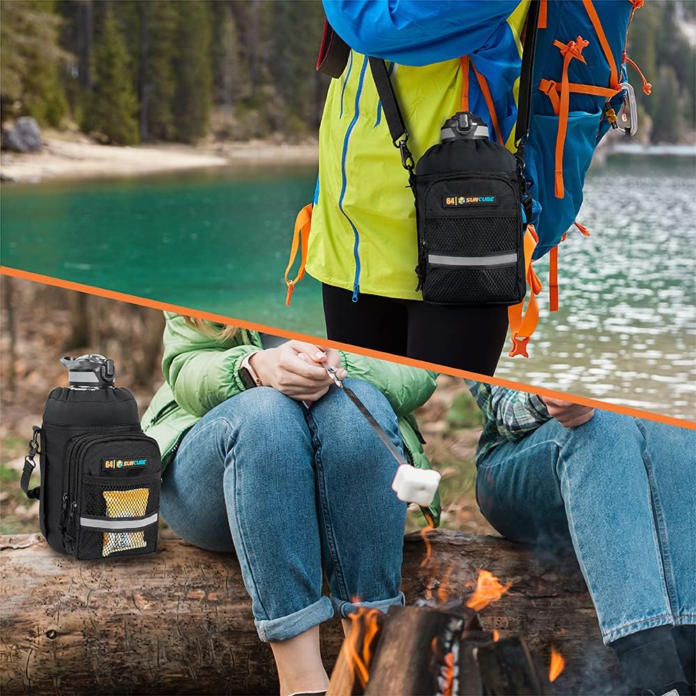 SUN CUBE Soporte para botella de agua con correa, bolsa aislada para botella de agua para caminar, bolso cruzado de transporte para botellas, bolsa