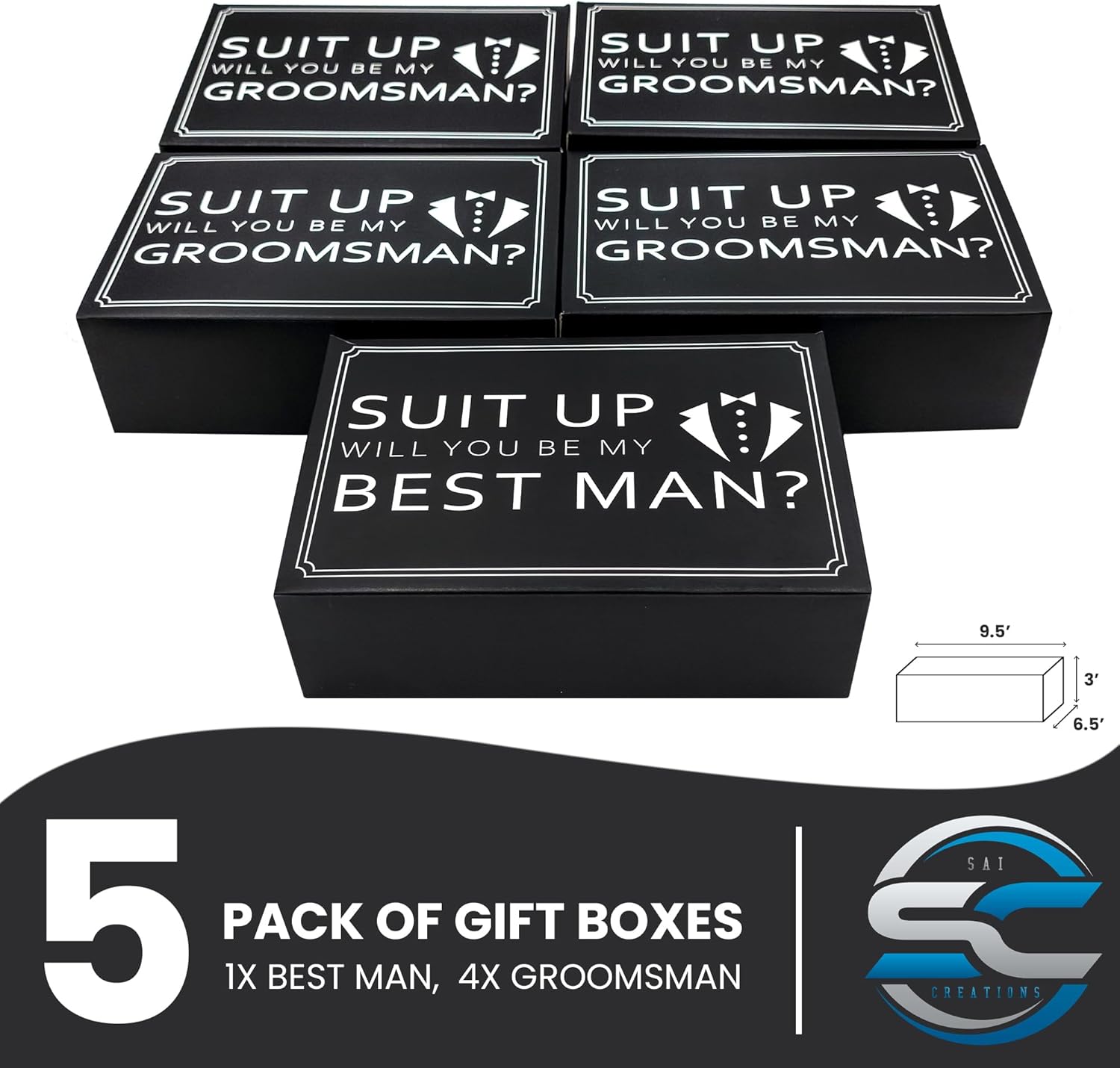 Sai Creations Paquete de regalo definitivo para padrinos de boda, juego de 6 paquetes, total de 35 piezas, elección de regalo pensada para padrinos