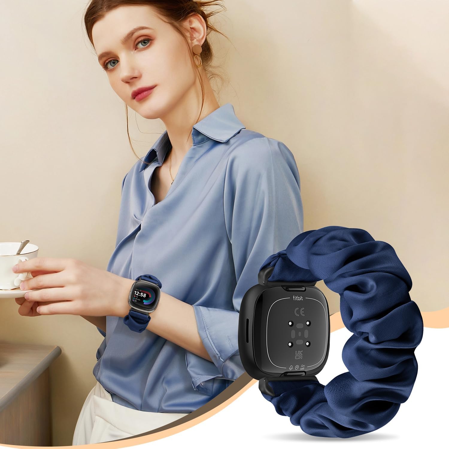 Banda elástica de nailon compatible con Fitbit Versa 3Fitbit Versa 4Fitbit SenseSense 2 bandas para mujeres y hombres, correa deportiva elástica