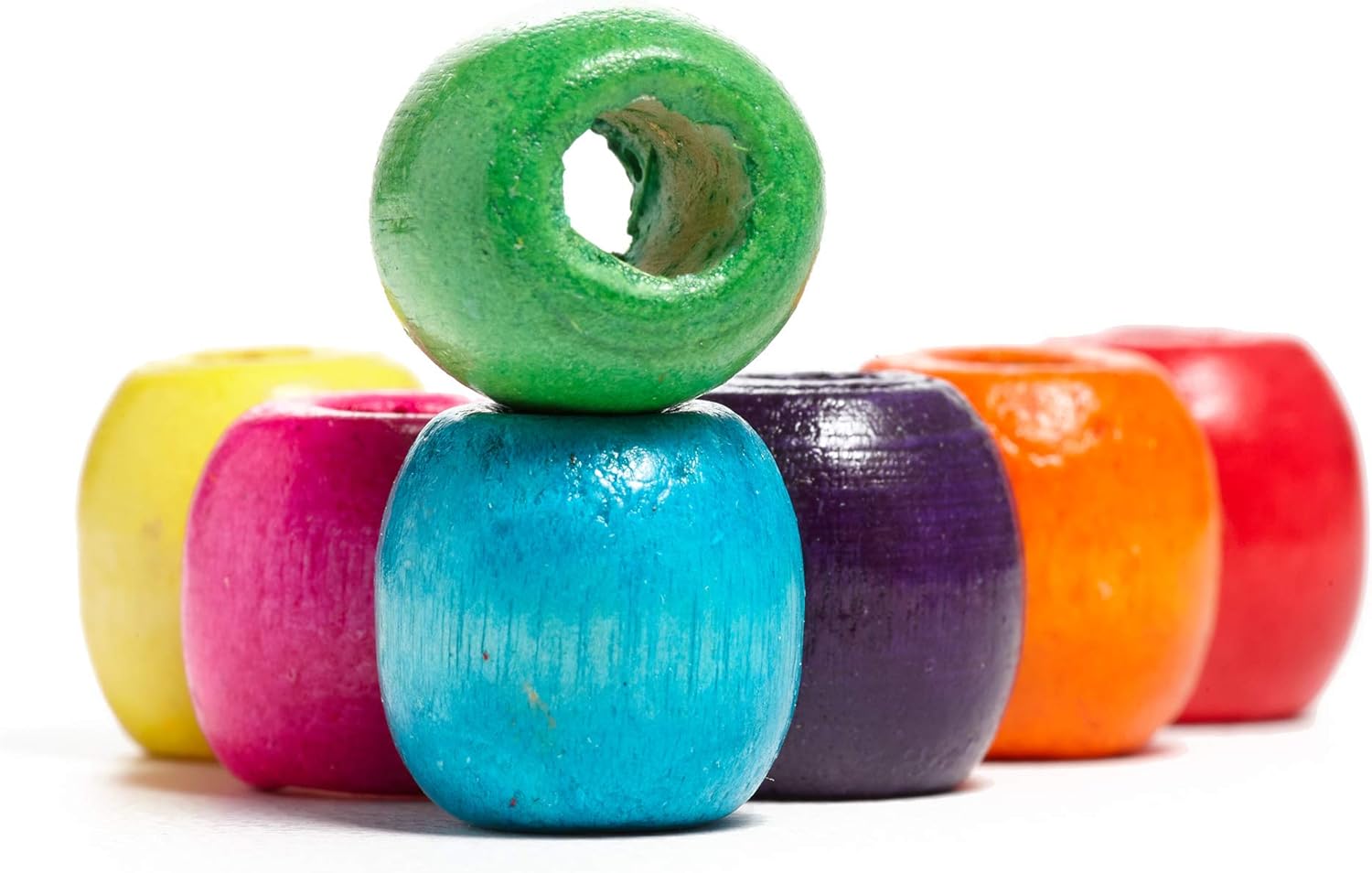 200 cuentas de madera multicolor de macramé de agujero grande de 0.669 in x 0.551 in de diámetro en forma de barril de 0.315 in
