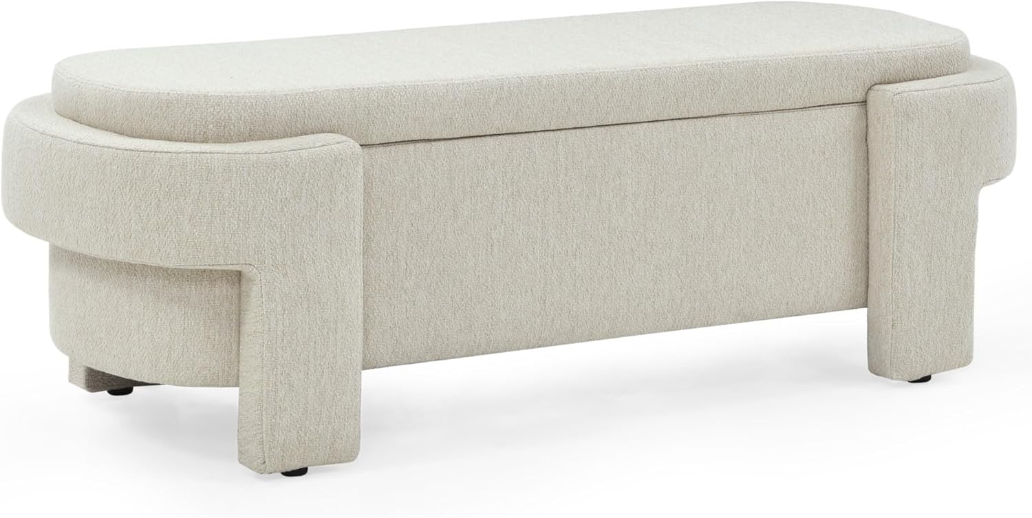 Banco otomano tapizado de tela de lino con gran espacio de almacenamiento, banco de almacenamiento para sala de estar, entrada, color beige