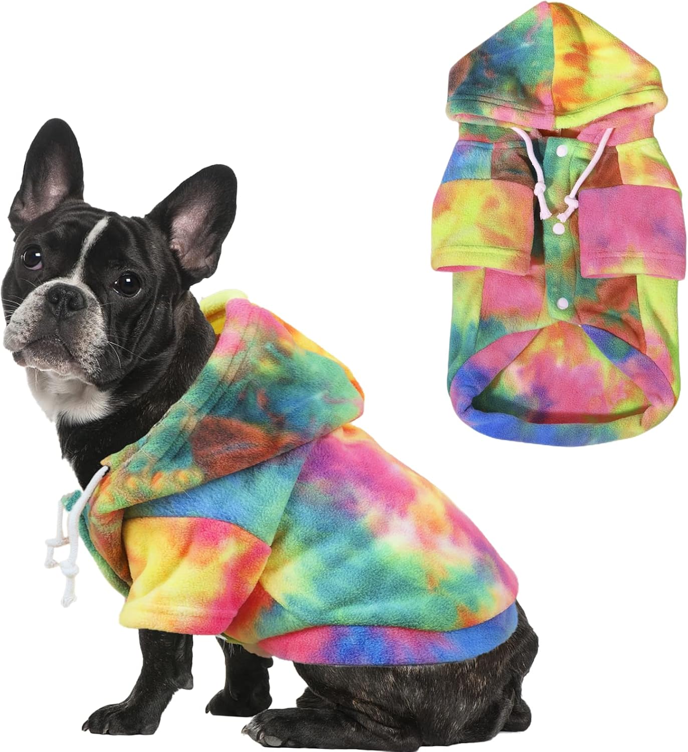 Ropa de perro con capucha de teñido anudado, abrigo de invierno para mascotas, sudaderas para cachorros para perros pequeños, niños y niñas