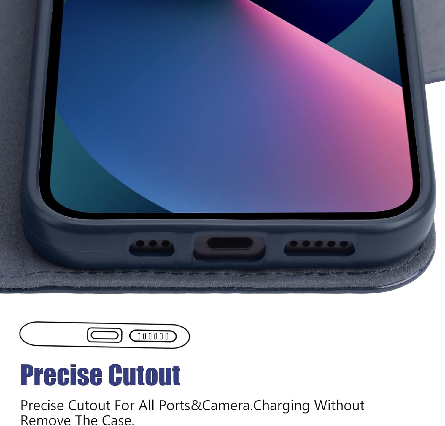 Arae Funda compatible con iPhone 13 con tarjetero y correa para la muñeca para iPhone 13 de 6.1 pulgadas, color azul