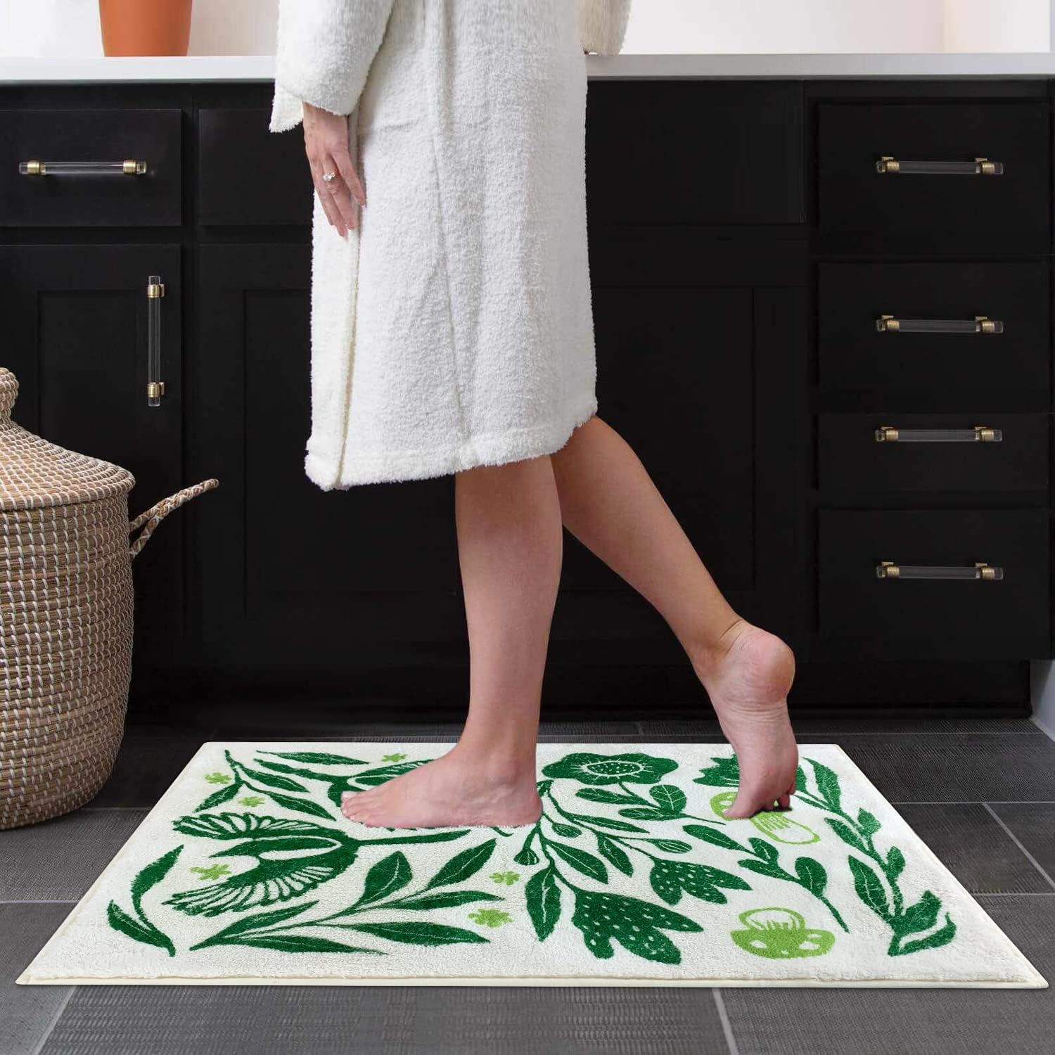 SHIYUE Alfombras verdes de baño, tapetes de microfibra suaves para baño, antideslizantes e impermeables, tapete suave para decoración de interiores