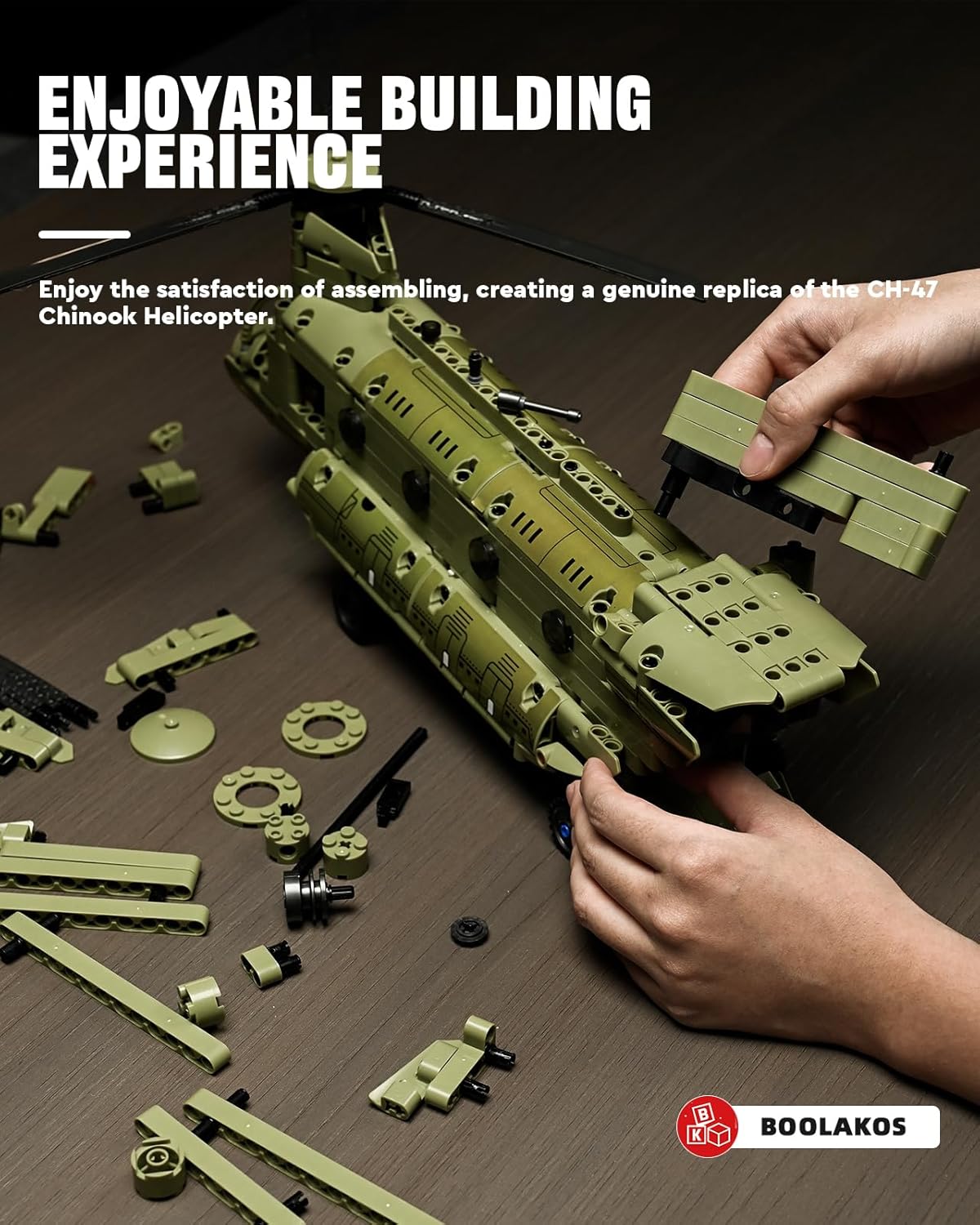 Helicóptero militar CH-47 Chinook, juego de bloques de construcción de helicópteros de transporte militar, icónico modelo de exhibición de juguete