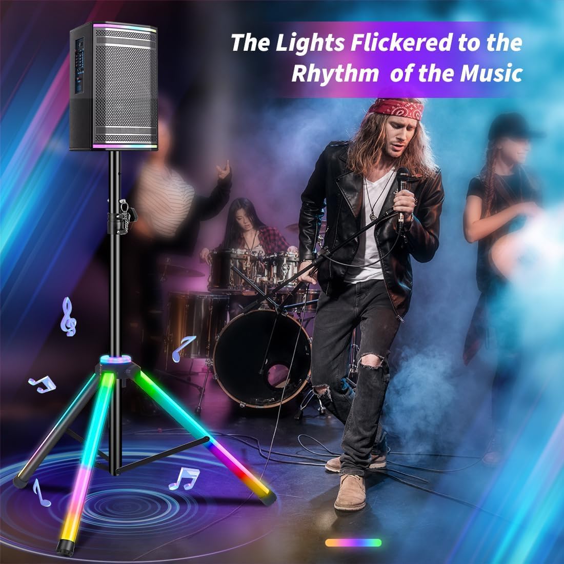 Soportes para altavoces resistentes, par de LED multicolores, soportes de trípode para altavoces de DJ, altura ajustable de 40 a 67 pulgadas,