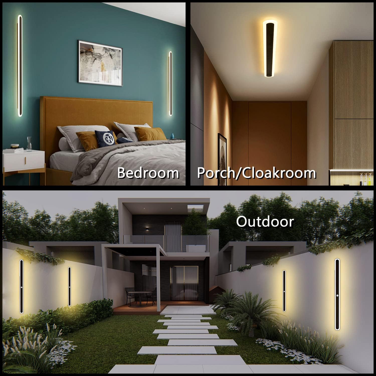 RYELEIN Lámpara de pared con sensor de movimiento para exteriores, 40 W, impermeable, para montaje en pared, lámpara de pared LED de tira larga para