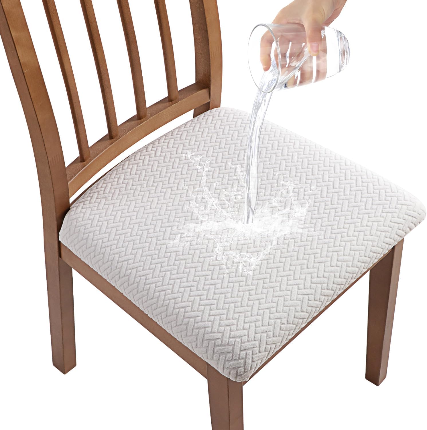 BESBESME Juego de 4 fundas para sillas de comedor, impermeables, elásticas, extraíbles y lavables, para hotel, restaurante, color blanco