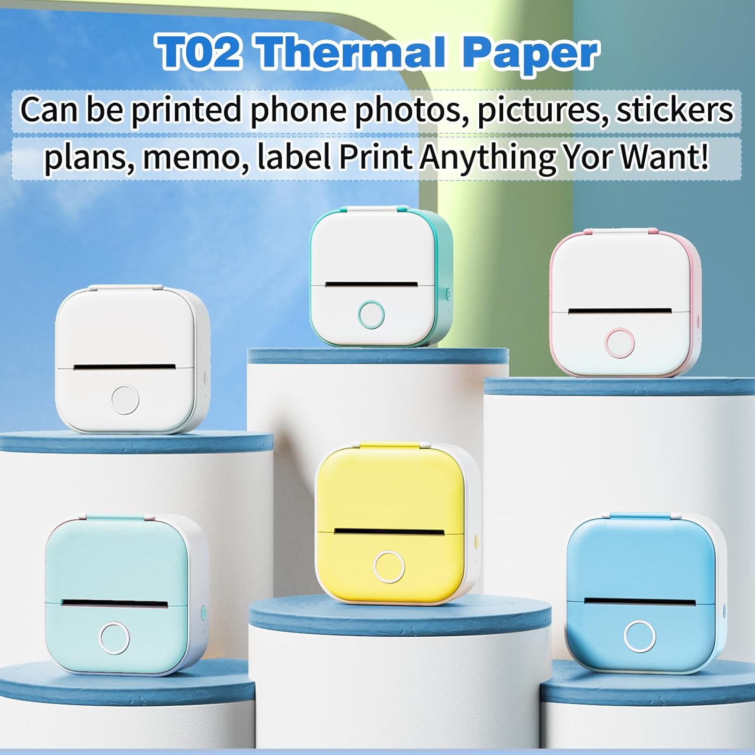 Papel térmico blanco, T02, papel térmico blanco no adhesivo, para notas de estudio, textos fotográficos de diario, compatible con T02M02XM02L,