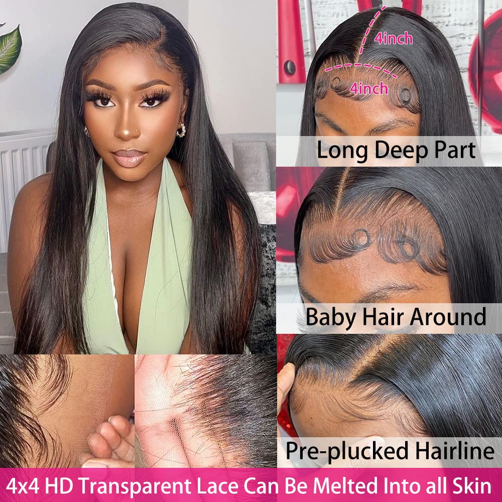 20 Inch 13×4 Lace Front Wigs Human Hair Straight HD Transparent Lace Front Wig Human Hair Pre Plucked 150% Density Brazilian Virgin Lace Frontal