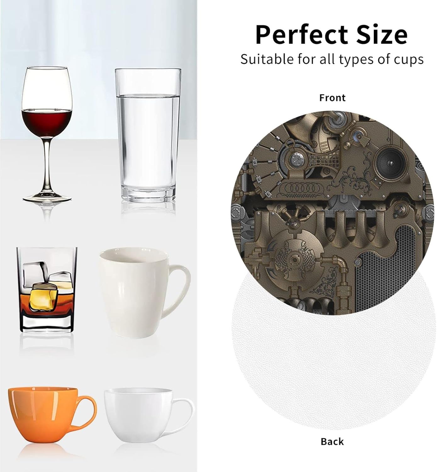 Juego de 4 posavasos de cuero, posavasos personalizados para mesa de café, posavasos mecánicos, posavasos fáciles de limpiar para bebidas, tazas de