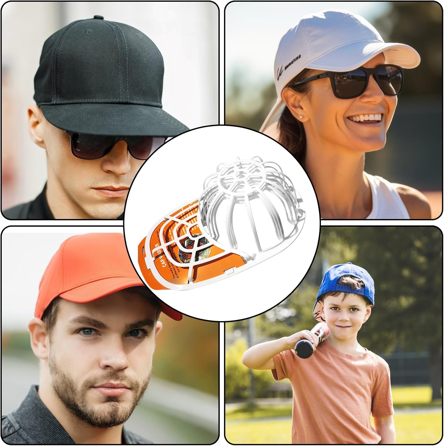 FAIRAH Arandela de sombreros, paquete de 2 soportes de almacenamiento de gorras de béisbol, limpiadores portátiles de gorras de béisbol, jaula de