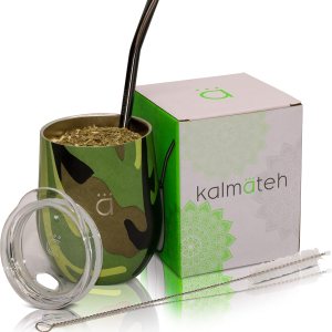 Kalmateh Yerba Mate Gourd – Acero inoxidable de doble pared con tapa sin BPA, filtro de bombilla y limpiador de bombilla, verde camuflaje, 8 onzas Kalmateh Yerba Mate Gourd – Acero inoxidable de doble pared con tapa sin BPA, filtro de bombilla y limpiador de bombilla, verde camuflaje, 8 onzas