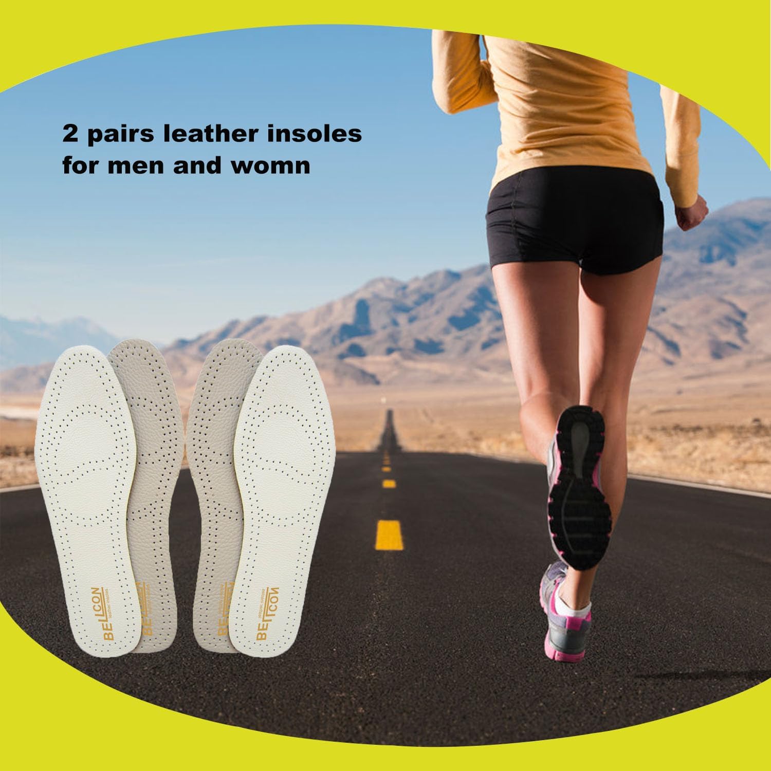 Bellcon – Plantillas de cuero para hombres y mujeres, plantillas de cuero blanco y beige para adultos, insertos de zapatos de longitud completa para