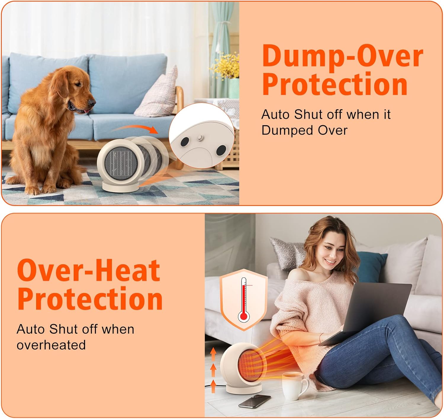 Calentador de espacio, PTC de cerámicaportátil, calentador eléctrico de escritorio, ventilador de alto rendimiento para el hogar, dormitorio,