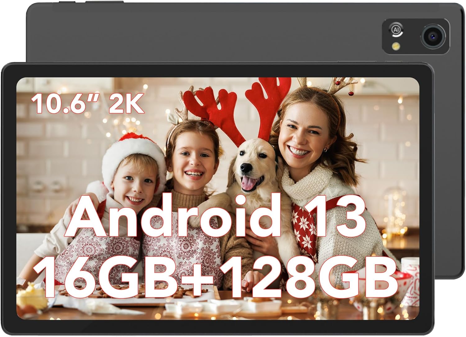 aigo Tablet Android grande de 10.6 pulgadas 2K Tablet 16GB (8+8) + 128GB, tableta Android 13 Octa-Core, batería larga de 6000 mAh, GPS, WiFi dual –