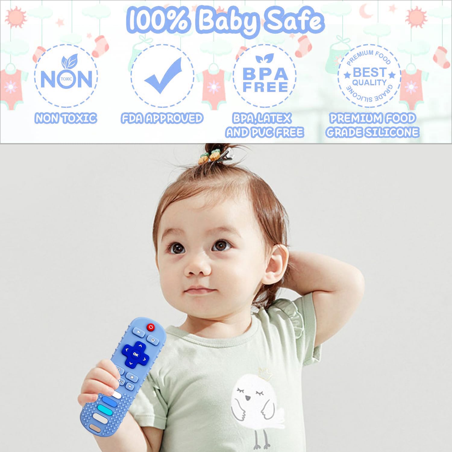 YAPROMO Reomte – Juguetes de dentición para bebés, juguetes mordedores de silicona para bebés de más de 18 meses, juguetes de dentición con forma de