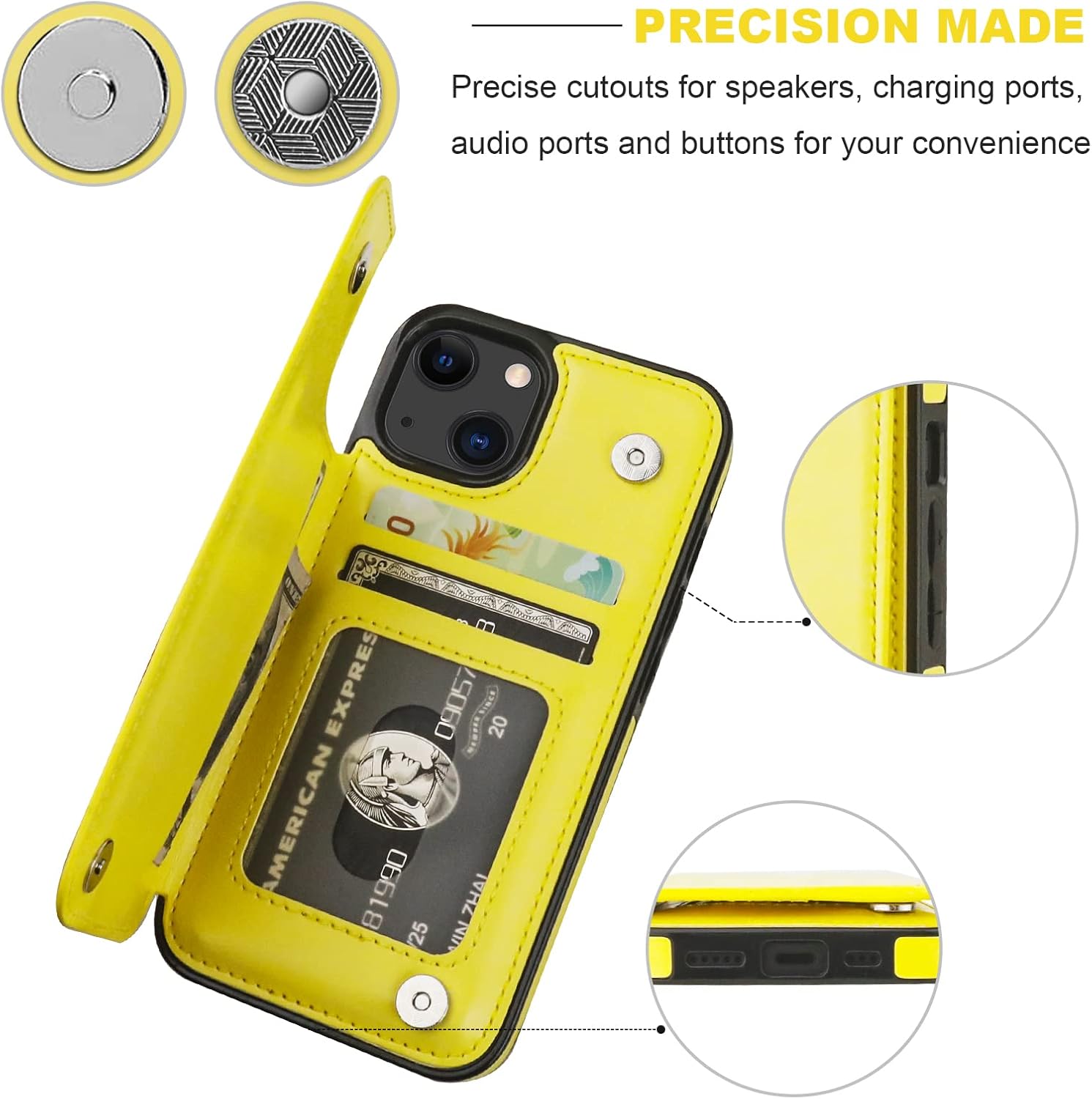 Onetop Funda tipo cartera compatible con iPhone 13 con soporte para tarjetas, funda de piel sintética con ranuras para tarjetas, doble cierre