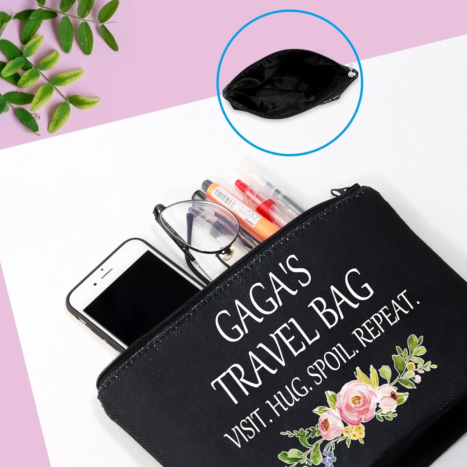Gaga Gift Gaga Bolsa de maquillaje Gaga Regalo de Apreciación de la Abuela Neceser de Viaje para Gaga, Viajes de Gaga Negro, Moderno