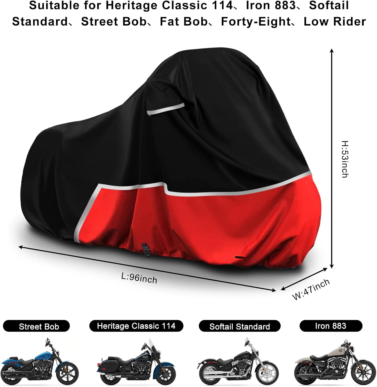 Funda impermeable para motocicleta de repuesto para modelos Harley Davidson Cruiser, 420D Oxford Cloth Softail, Dyna, Iron 883, Fat Boy 114,