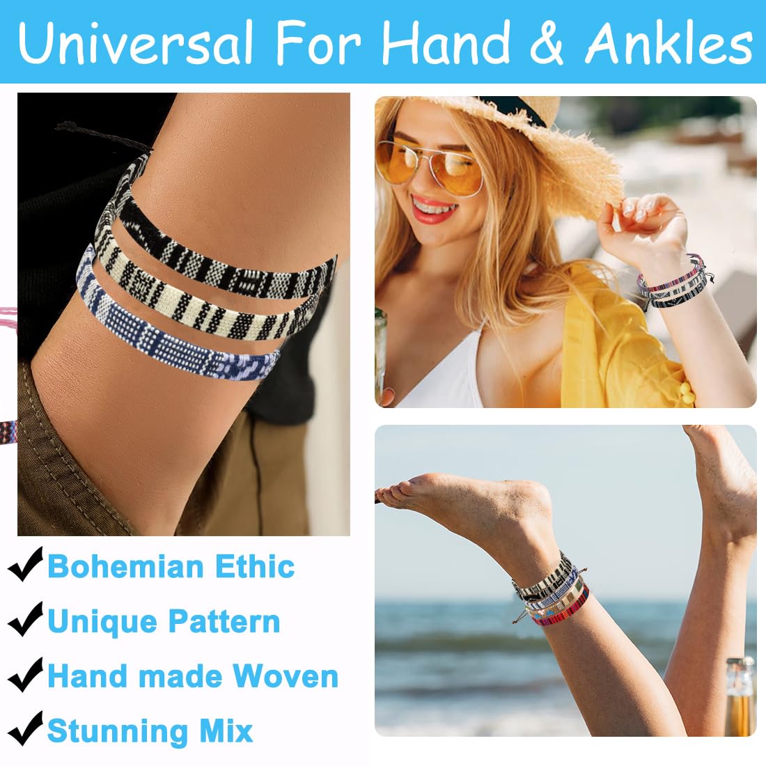5pcs Bracelet For Men, Ankle Bracelet for Women, Unisex Handmade Waterproof Surfer Beach Men’s Bracelet, Colorful Anklet Bracelet String Rope