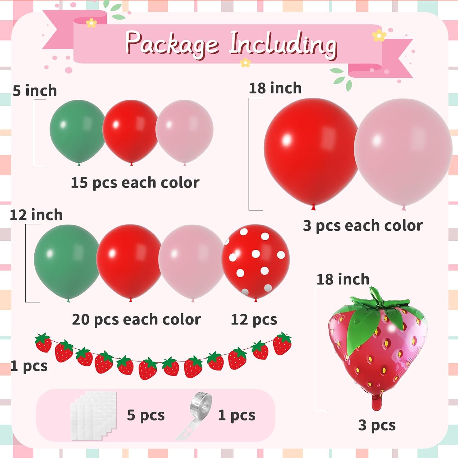 Kit de arco de globos de fresa, decoración de fiesta de cumpleaños con diseño de frutos rojos, rosa, salvia, verde, lunares, guirnalda de baby