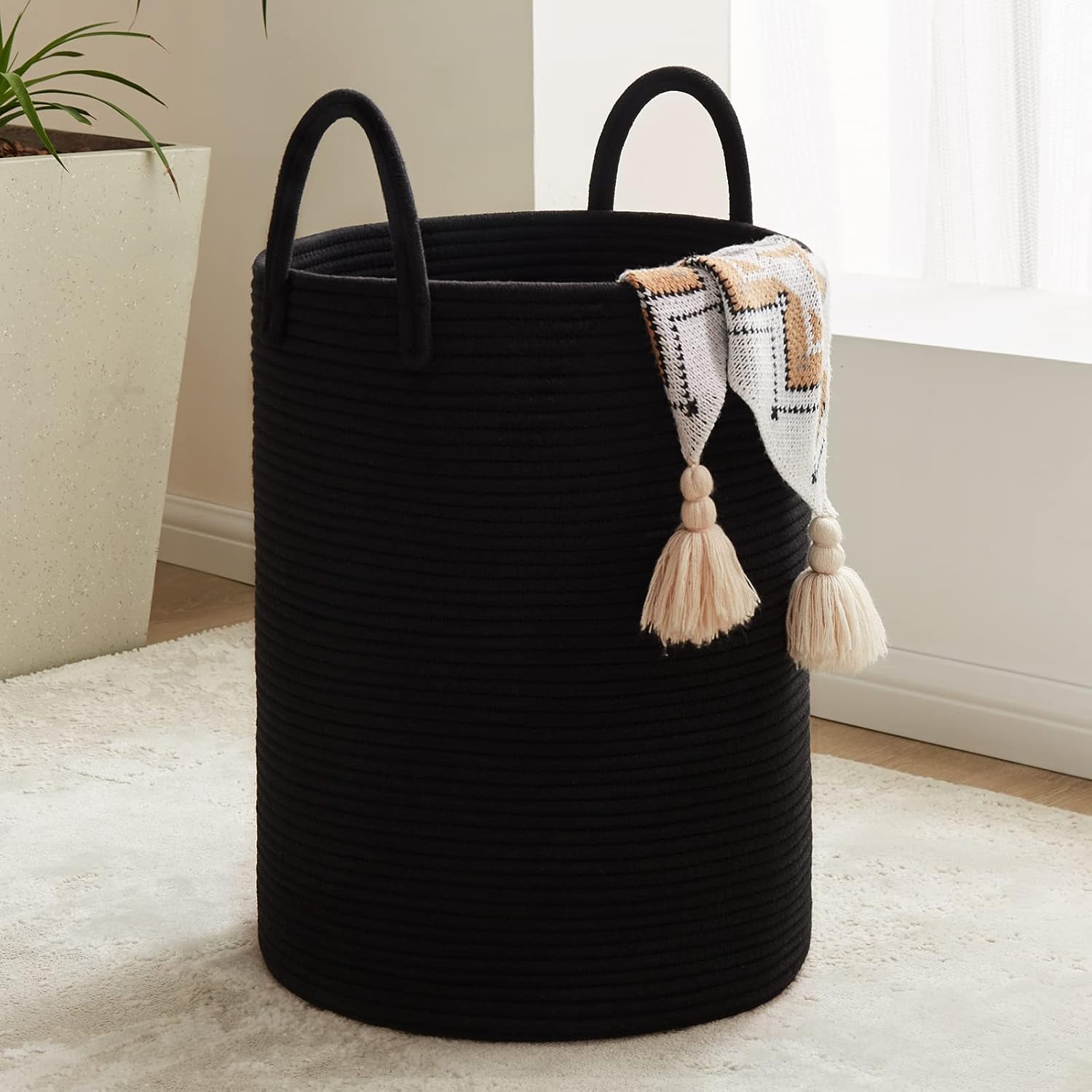 Fiona’s magic – Cesta de almacenamiento de cuerda de algodón de 72 litros, cesta de almacenamiento de cuerda de algodón, cesta de yute para mantas,