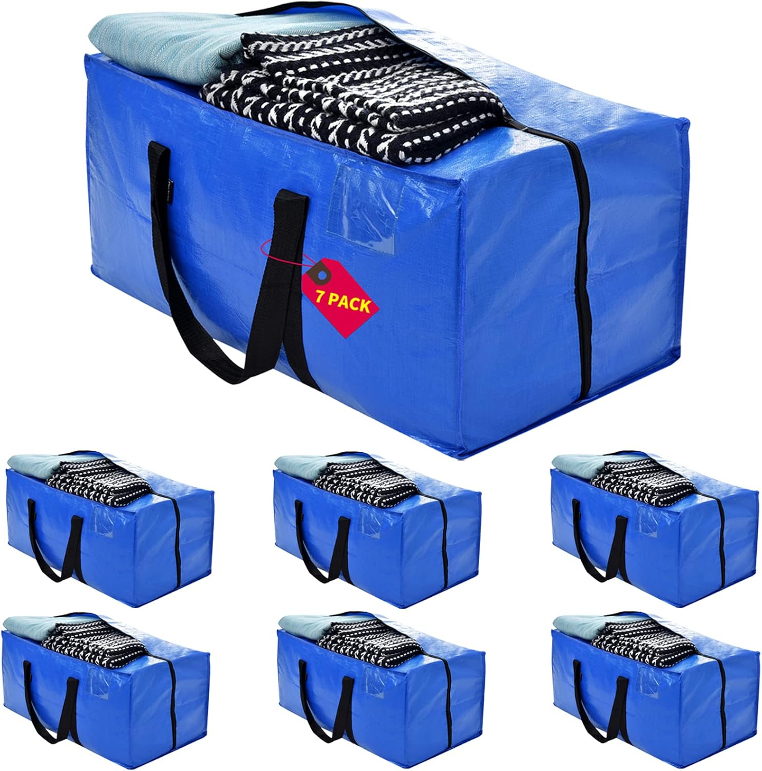 Moucas – Paquete de 7 bolsas de mudanza resistentes extra grandes, bolsas de embalaje para mudanzas, bolsas de mudanza azules con asas reforzadas y