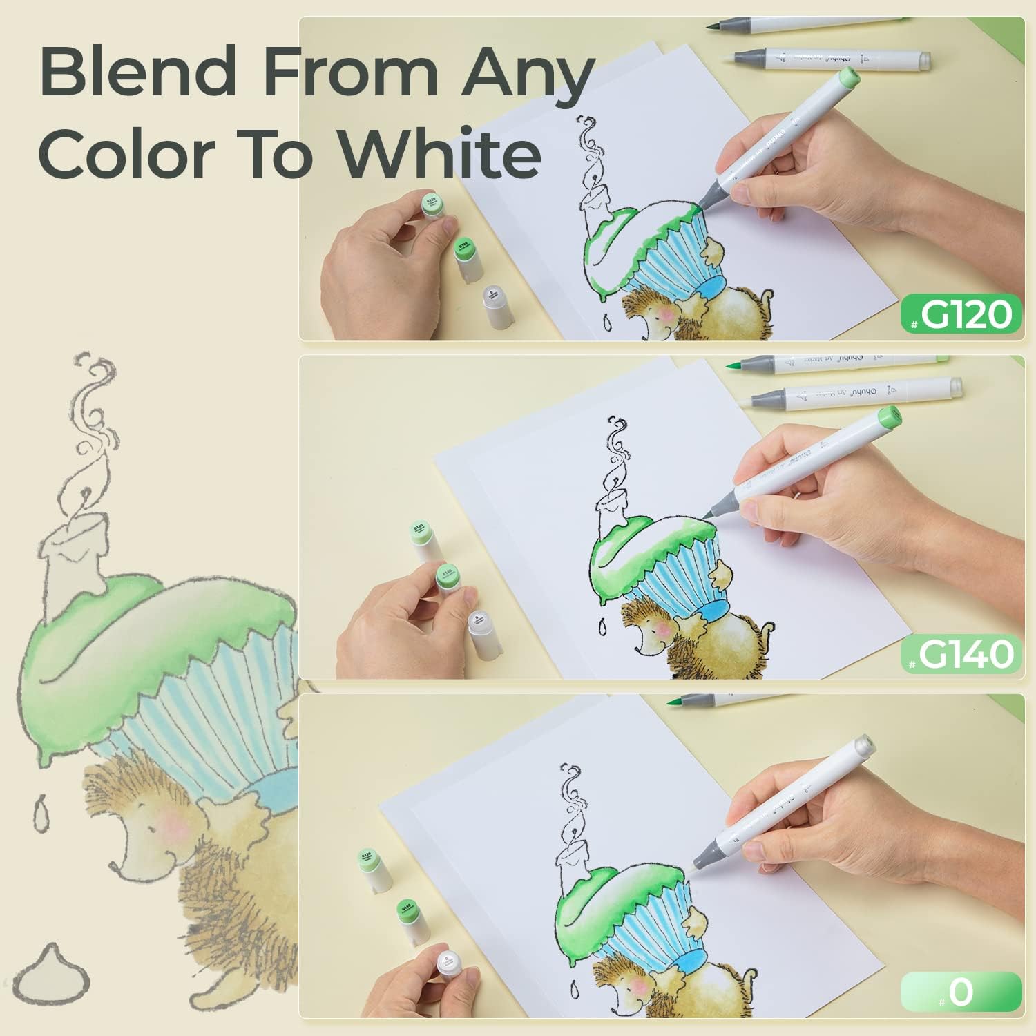 Ohuhu Licuadoras de alcohol incoloras paquete de 6 tintas No.0 rotuladores de alcohol punta de pincel 24 colores
