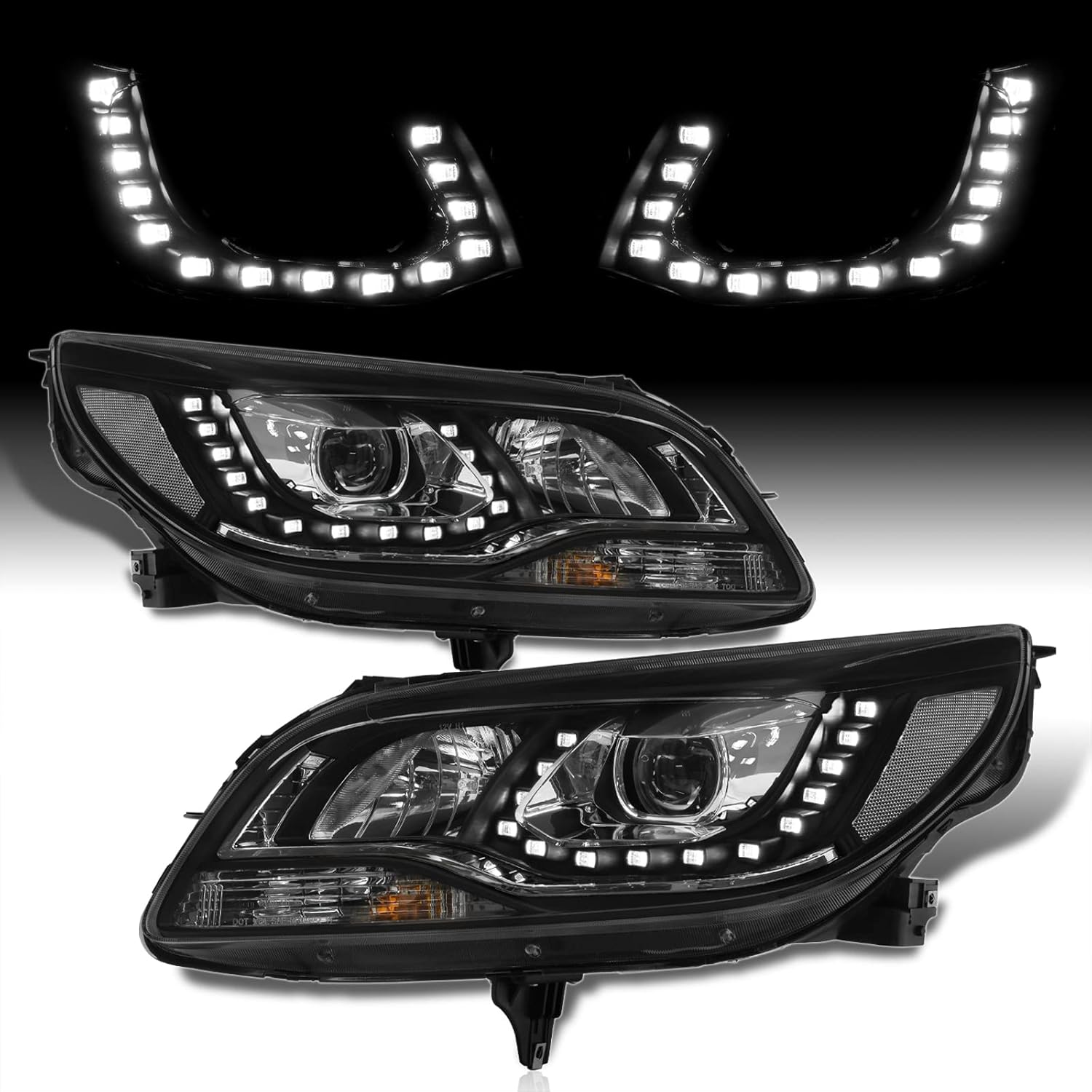 AJP Distributors Carcasa negra transparente reflector LED DRL Bar Halo proyector faros parachoques señal lámparas conjunto compatiblereemplazo para