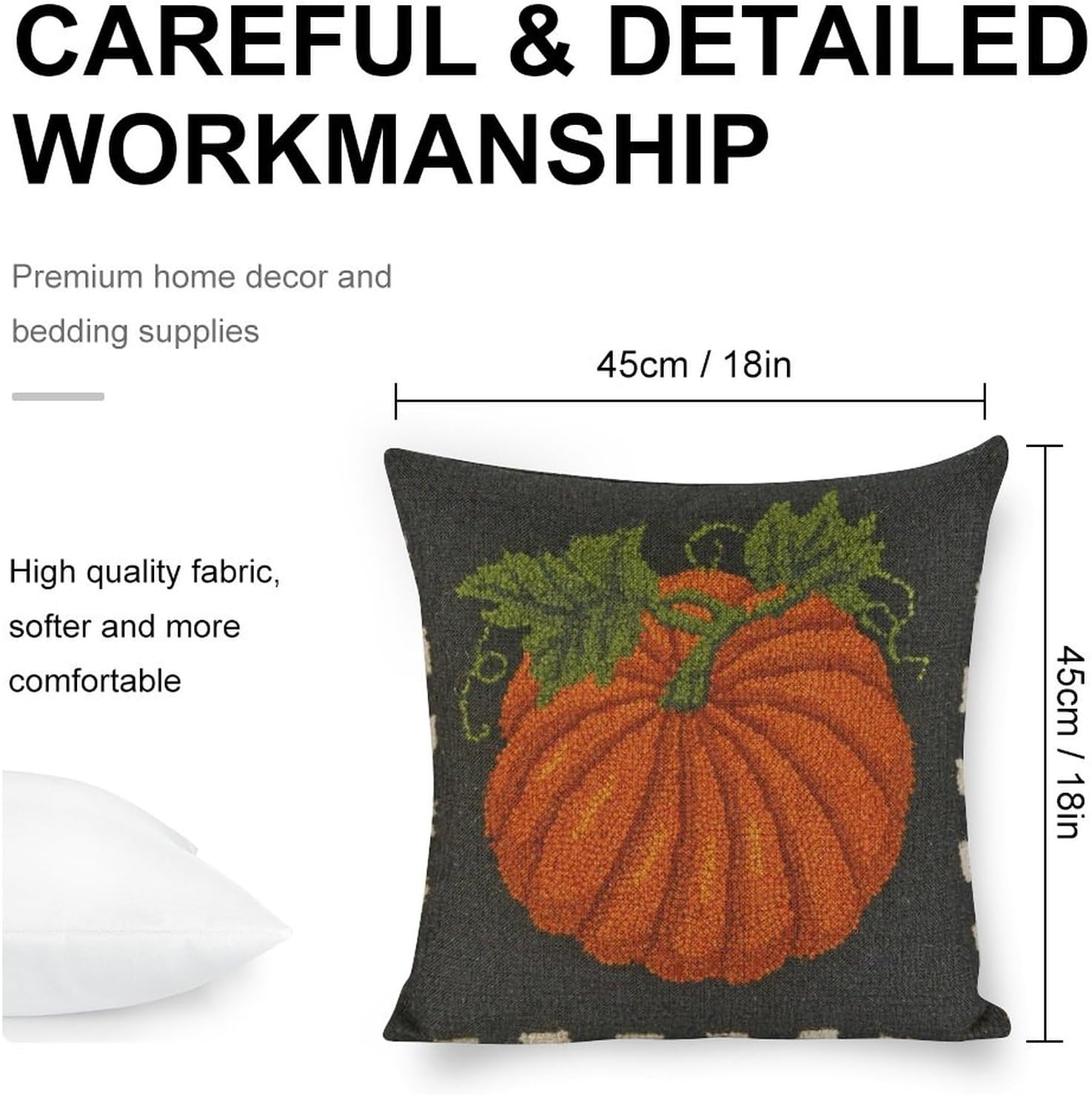 Funda de almohada con gancho de calabaza, fundas de almohada decorativas de otoño, fundas de cojín lumbar suaves para sofá, dormitorio, 18 x 18