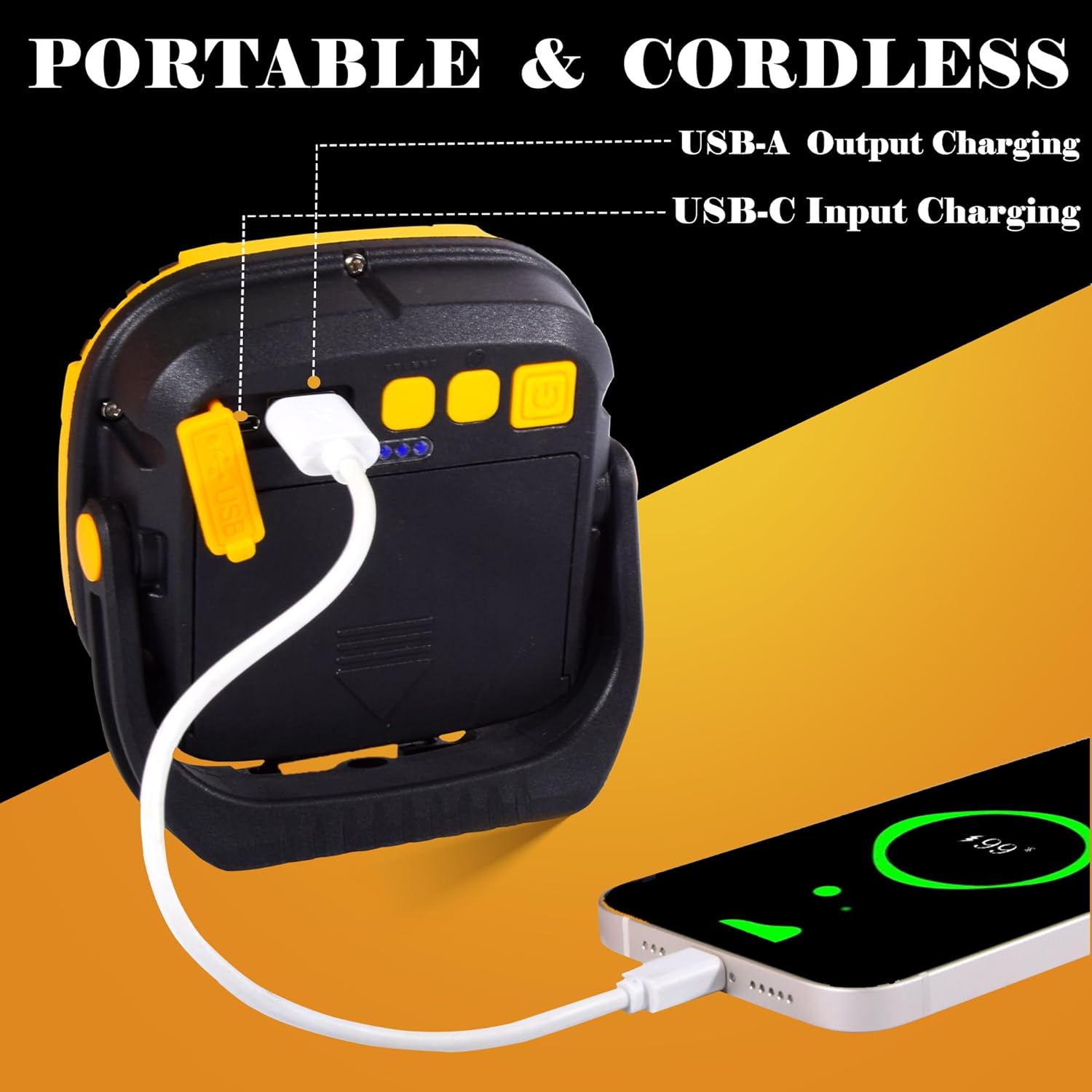 Luz de trabajo LED magnética, 50 W, 5000 lúmenes, luz de inundación portátil inalámbrica con modo SOS de emergencia, 4 niveles de brillo ajustable,