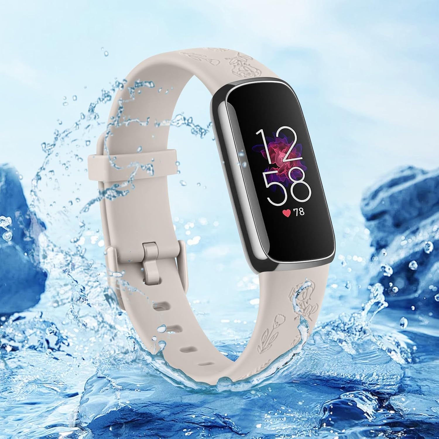 Amzpas Correa grabada para Fitbit Luxe para mujer, diseño floral, de silicona, impermeable, correa de repuesto compatible con Fitbit Luxe Fitness
