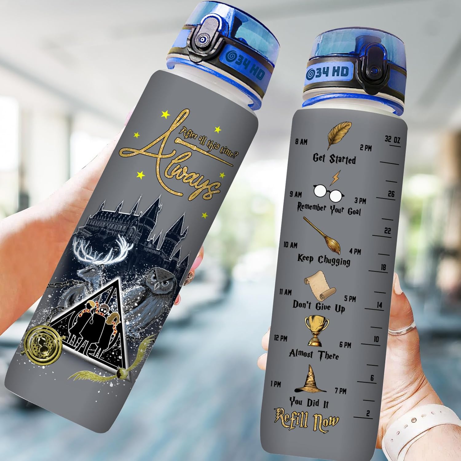 Potter – Botella de agua de 32 onzas con marcador de tiempo, botella motivacional de After All This Time, regalos para amantes del cine, regalos