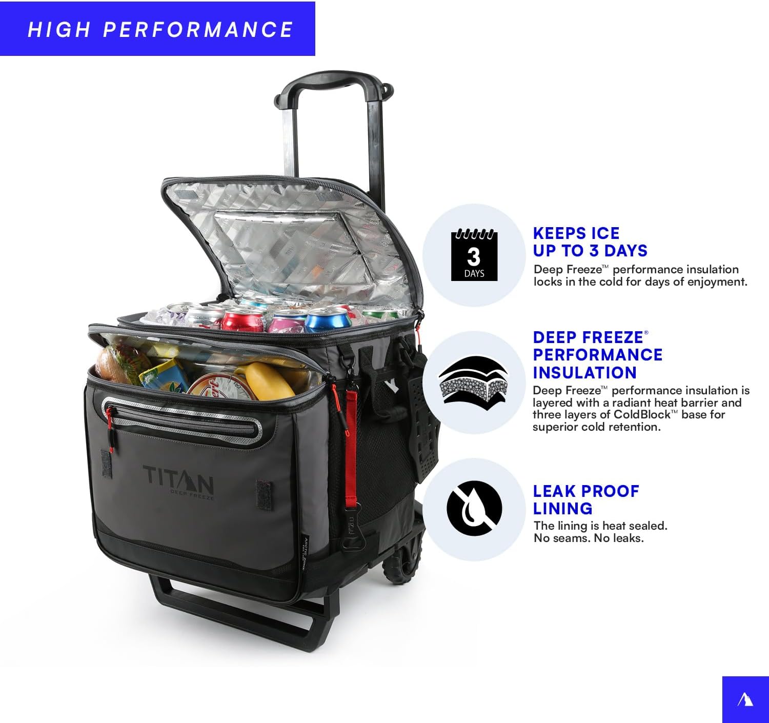 Arctic Zone Titan Deep Freeze 60 (50+10) – Enfriador plegable con ruedas y carrito todo terreno