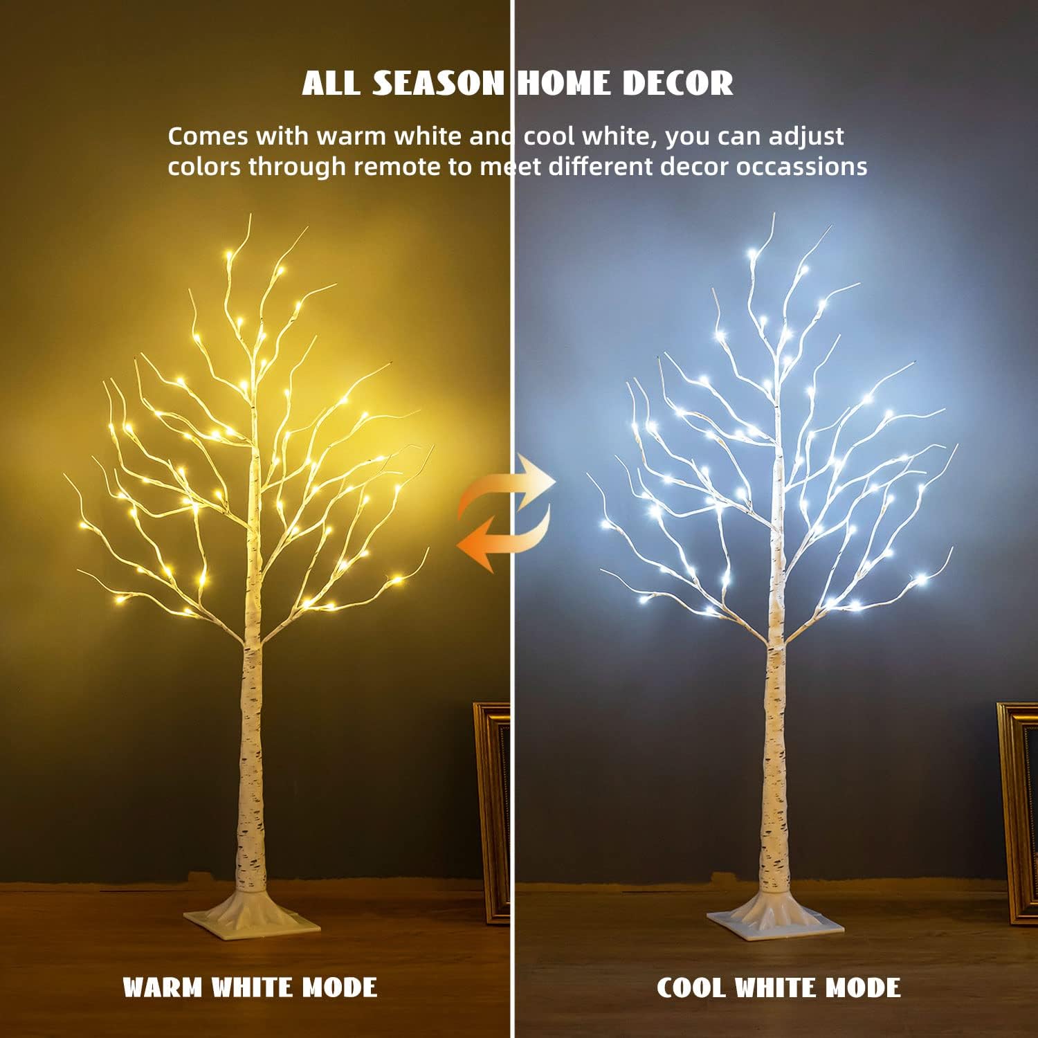 Árbol de abedul iluminado, 48 luces LED de abedul para interiores y exteriores, luz de árbol de ramita artificial de 9 modos, temporizador para
