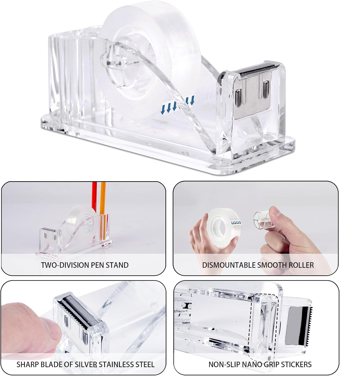 Dispensador de cinta de escritorio  Dispensadores de cinta Arcylic 6 rollos de cinta transparente con dispensador de 34 pulgadas x 1000 pulgadas