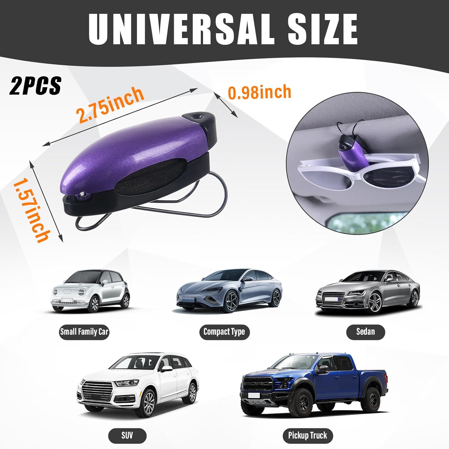 2 soportes para lentes de sol de automóvil, clip para colgar anteojos para visera solar de automóvil, clip para tarjetas de boletos, accesorios