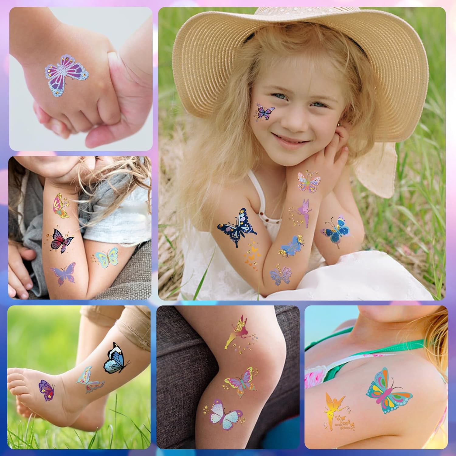 Tatuajes temporales impermeables  92 piezas de tatuajes falsos de mariposa Groovy para niños, calcomanías de fiesta, suministros de maquillaje,