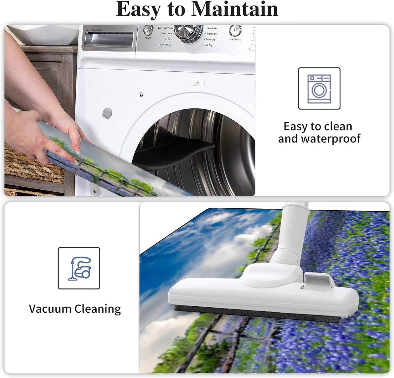 Juego de alfombras de cocina con diseño de nubes sobre Texas Bluebonnets de paisaje natural, tapete de cocina para piso, antideslizante, lavable,