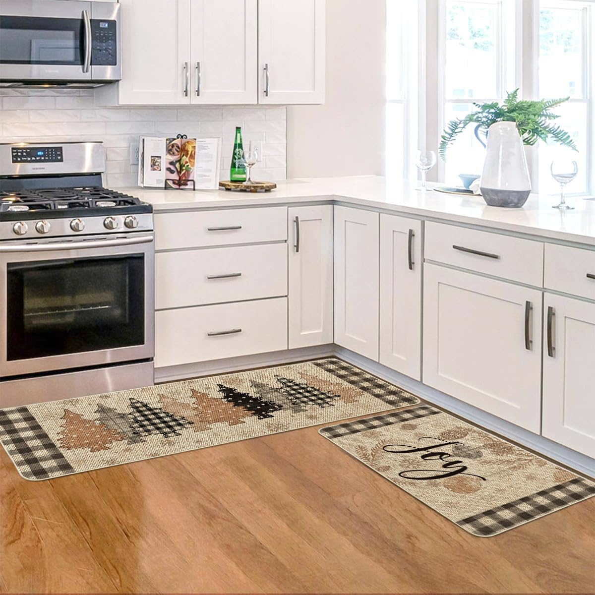 Artoid Mode Juego de 2 tapetes de cocina de Navidad con diseño de copos de nieve, decoración de invierno, alfombras de cocina de bajo perfil para