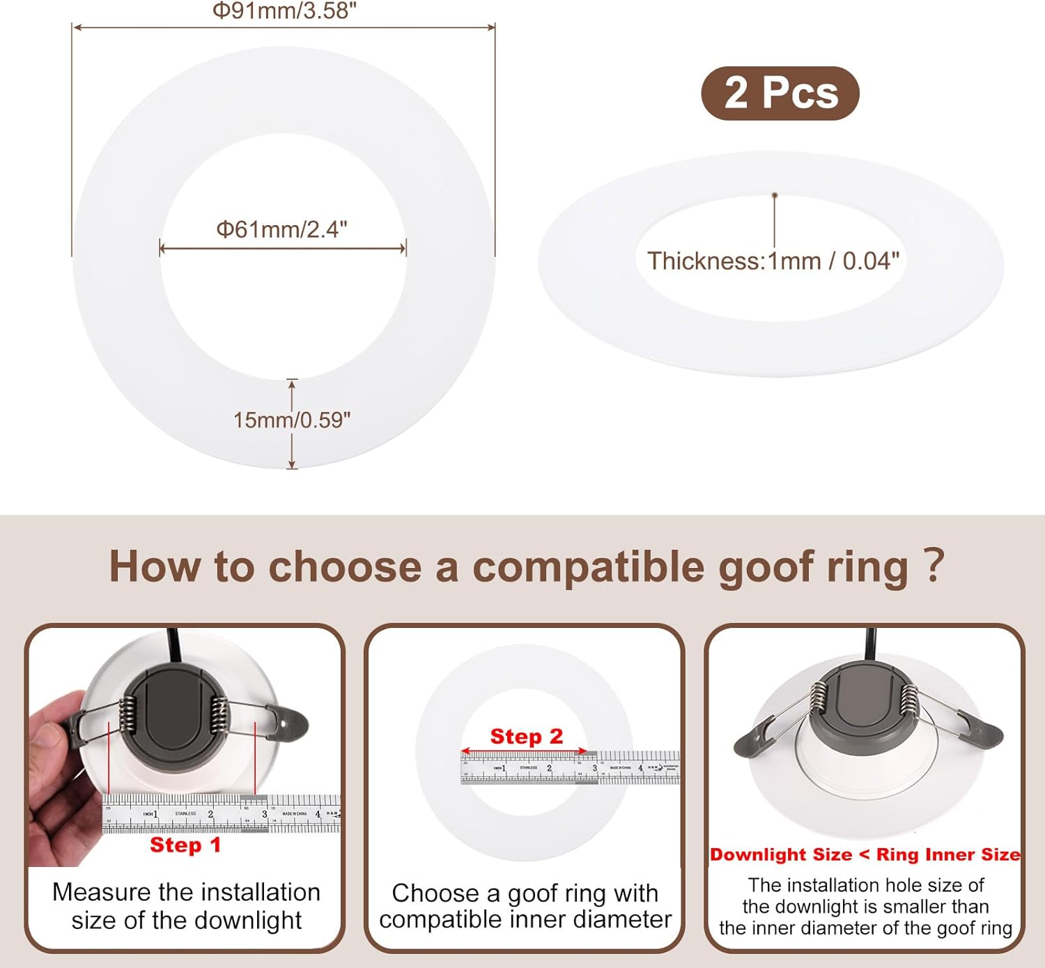 Goof – Anillo de moldura de techo, paquete de 2 unidades de 4.1 x 5.9 pulgadas (ID x OD) para lámparas de techo empotradas, blanco mate,