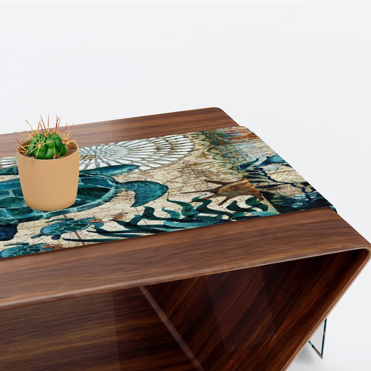 Camino de mesa con diseño de tortugas de animales del océano, mantel de lino rústico de otoño, para cocina, comedor, decoración para fiesta en el